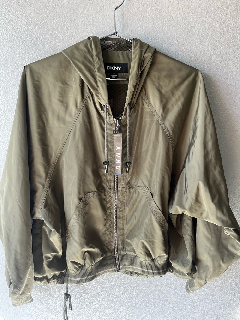 DKNY Olive Green Hooded Windbreaker Jacket Women’s S